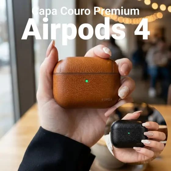 Capa Capinha Case Textura Couro Para Airpods 4 Com Alça De Mão Mosquetão Protetora Protege