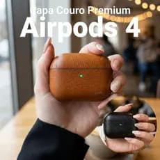Capa Capinha Case Textura Couro Para Airpods 4 Com Alça De Mão Mosquetão Protetora Protege