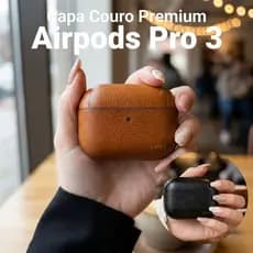 Capa Capinha Case Textura Couro Para Airpods Pro 3 2025 Com Alça De Mão Mosquetão Protetora Protege