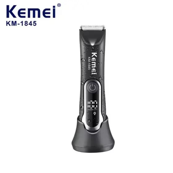 Kemei- 1845 máquina de cortar cabelo recarregável por USB sem fio, com base elétrica Display digital