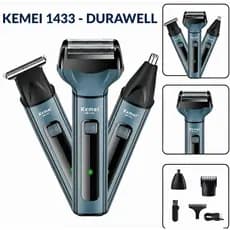 Barbeador Elétrico 3 em 1 Profissional Kemei 1433 Bivolt 110v 220v Portátil sem fio KM - 1433
