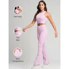 Conjunto Fitness Bailarina Academia Top Regata Legging Flare Suplex Zero Transparência Feminina