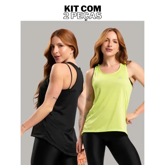 Kit com 2 Camisetas Regata Dry Fit Tapa Bumbum Feminina Academia Esportiva