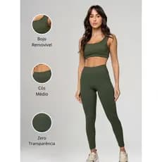 Conjunto Fitness Canelado Legging e Top Yoga Academia Poliamida Feminino Bojo Removível Cós Médio