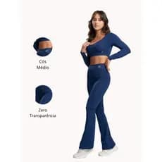 Conjunto Bailarina Feminino Calça Legging  Flare + Top Manga Longa Suplex Premium Zero Transparência