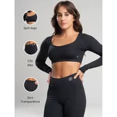 Top Cropped Manga Longa Fitness Feminino Academia Suplex Zero Transparência Forrado Sem Bojo