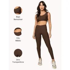 Conjunto Canelado Premium Poliamida Calça Legging + Top Com Bojo Removível Para Academia e Yoga