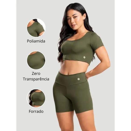 Conjunto Fitness Wave Short e Top Manga Curta Poliamida Zero Transparência
