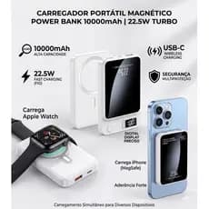Carregador Portatil Power Bank Magnético Indução Turbo Premium