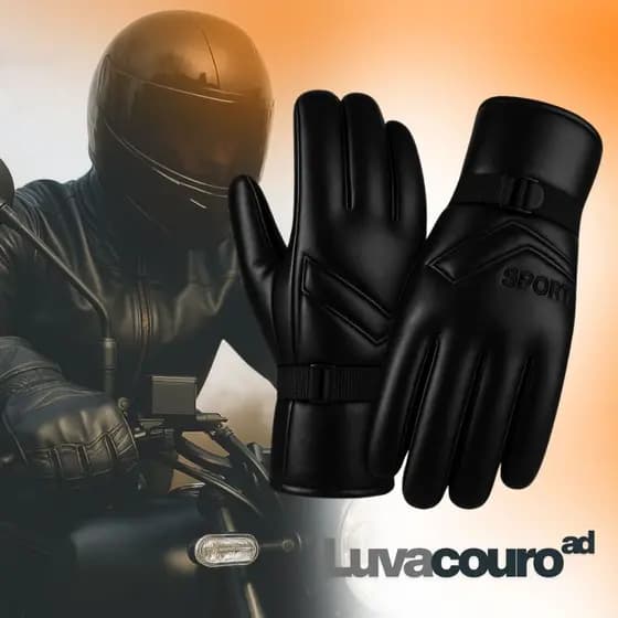 Luva Moto Motociclista Couro PU Térmica Forrada Antiderrapante Impermeável Inverno