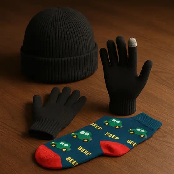 Kit Touca Luva e Meia Cano Alto Infantil Inverno Frio Menino e Menina