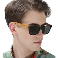 Óculos de Sol Retangular Masculino Fake Bambu Estiloso uv400