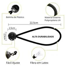 Kit Elastico Preto Com Bolinha Multiuso (Elástico Piscina, Caminhão, Limpeza, Segurança, Barraca, Lona)
