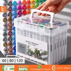 60/80/120 Cores Marcadores Caneta Marcadora de Ponta Dupla Preto