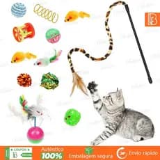 Kit 21 Brinquedos Interativos para Gatos com Canal e Ratinhos de Pelúcia – Diversão e Exercício