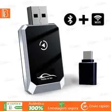 Adaptador CarPlay Sem Fio 2 em 1 Compatível iPhone e Android Auto Plug & Play Conexão Rápida Bluetooth WiFi Automático