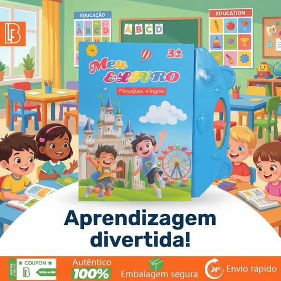 Livro Infantil com Som Livro Interativo Bilingue PT EN Brinquedo de Aprendizagem