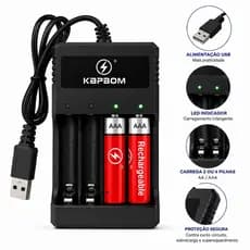Carregador de Pilha AA e AAA Bivolt Kapbom USB e AC Rápido
