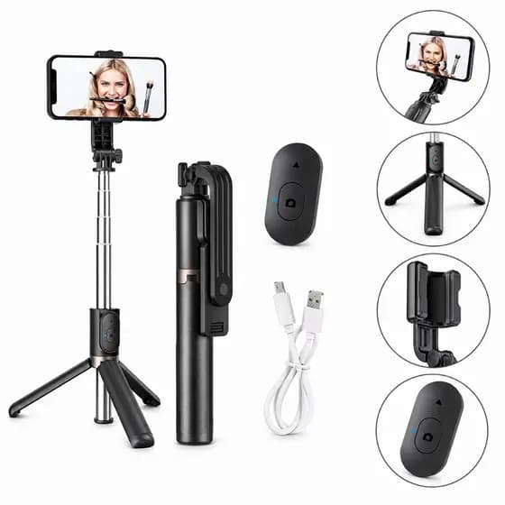Tripé "Pau de Selfie" Bluetooth 3 em 1 LED Controle Remoto Universal