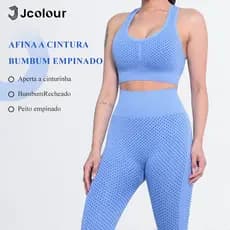 Jcolour Conjunto Esportivo Academia Feminina Top e Legging Cintura Alta Levanta Bumbum