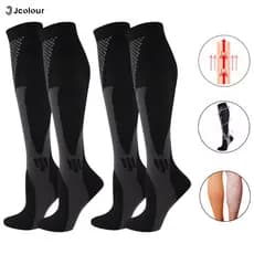 Jcolour Kit 2 pares Meias de Compressão para Futebol Ciclismo Esportes Unissex Prevenção de Varizes