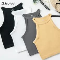 Jcolour Kit 3 Blusinha Feminina Básica Canelada Tendência de Verão para Yoga Pilates Fitness Corrida