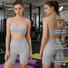 Jcolour Conjunto Fitness Zero Transparencia Academia Short e Top Suplex bojo removivel feminina