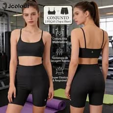 Jcolour Conjunto Suplex Academia Feminino Short e Top Roupa Fitness Zero Transparência