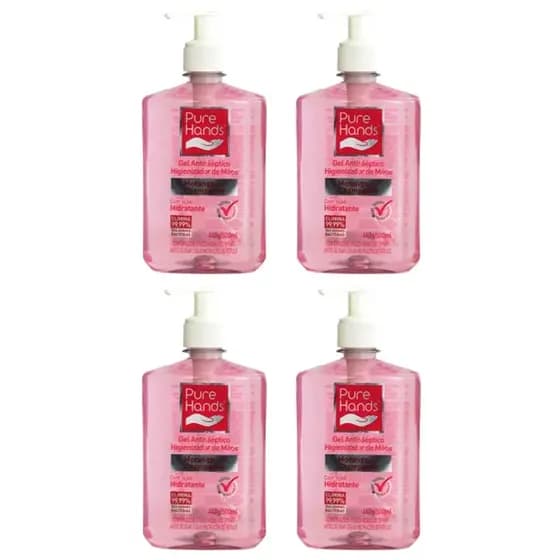 Kit 4 Álcool Em Gel Para Mãos Pure Hands Morango 500ml
