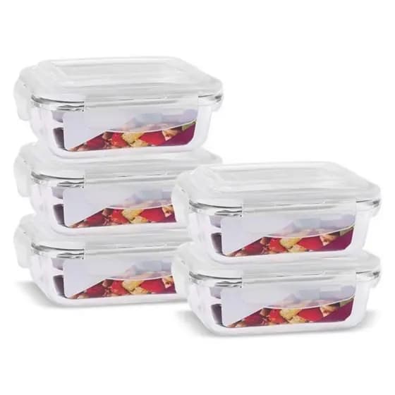 Kit x5 POTE HERMETICO RETANGULAR 370ML VIDRO