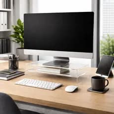 Suporte para monitor em acrílico transparente com prateleira
