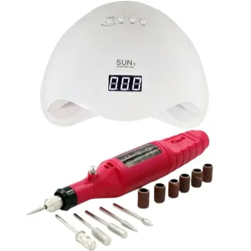 Kit Cabine Sun 5 Led 48w + Lixa Elétrica Unha Gel Acrigel Manicure