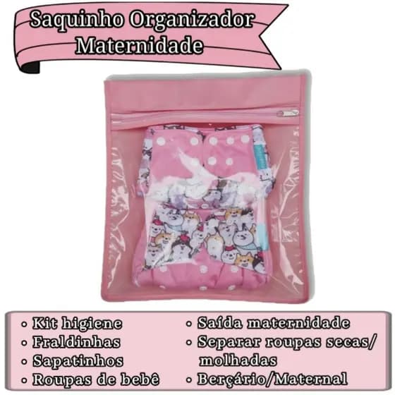 3 Saquinhos Organizador Maternidade Mala Bebê 30 x 28 cm ROUPA LIMPA, MALA, PRODUTOS HIGIENE