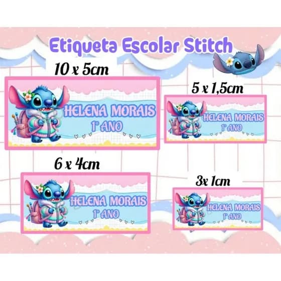 KIT 138 ETIQUETAS ESCOLARES STITCH PERSONALIZADAS PARA CADERNO/LÁPIS/LIVRO/MOCHILA