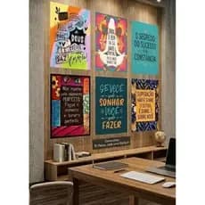 Kit 10 Placas Decorativas Frases Motivacionais Escritório Academia Cantinho Café Quarto MDF 10x15