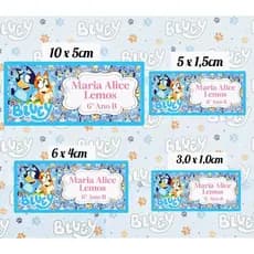 KIT 138 ETIQUETAS ADESIVO ESCOLAR PERSONALIZADO BLUEY PARA CADERNO/ESTOJO/LÁPIS/MOCHILA