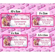 Etiqueta Escolar da Barbie kit 138 und para caderno, lápis, mochila, livro, garrafinha.
