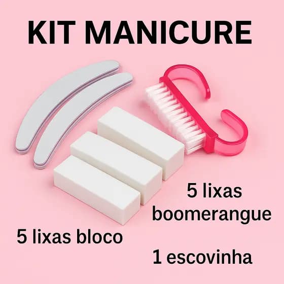 Kit Manicure 5 Lixas Boomerang + 5 Lixas Bloco + 1 Escovinha, Alongamento de Unhas Nail Designer