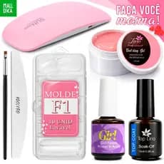 Kit Manicure Unhas de Gel Completo Construtor Unhas Profissional – Molde F1 + Lixa + Mini Cabine UV/LED