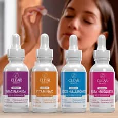Kit 4 Sérum Facial Skin Care Completo – Niacinamida, Ácido Hialurônico, Rosa Mosqueta e Vitamina C