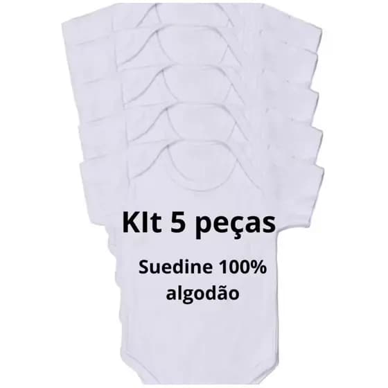 Body bebe liso branco 5 peças 100% algodão suedine enxoval maternidade bodie neutro para bordar e pintar em chá de bebê