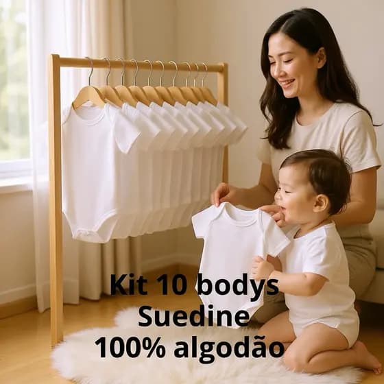 Kit 10 Body Branco  Liso 100% Algodão Manga Curta para Sublimação Estampar Personalizar Borda Pintar Revender