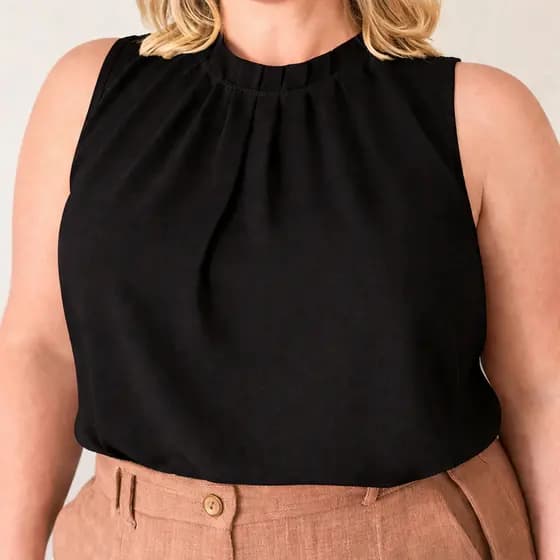 BLUSA FEMININA PLUS SIZE ELEGANTE REGATA GOLA ALTA TECIDO DUNA  MODA EVANGÉLICA CONFORTÁVEL DO GG AO G2 TENDÊNCIA 2