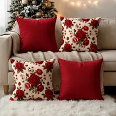 Kit 04 Capas de Almofadas Sala/Quarto Floral Vermelho Premium 45x45 Extra Macias a Pronta Entrega