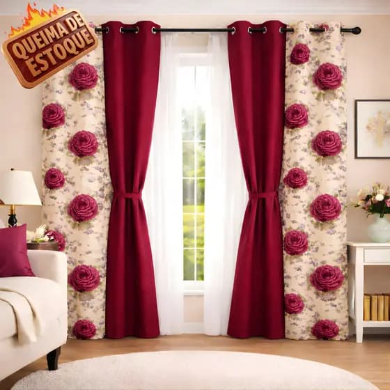 Cortina Para Sala Quarto Floratta Grande 2,00x1,70 Beleza que Valoriza o Espaço A Pronta Entrega