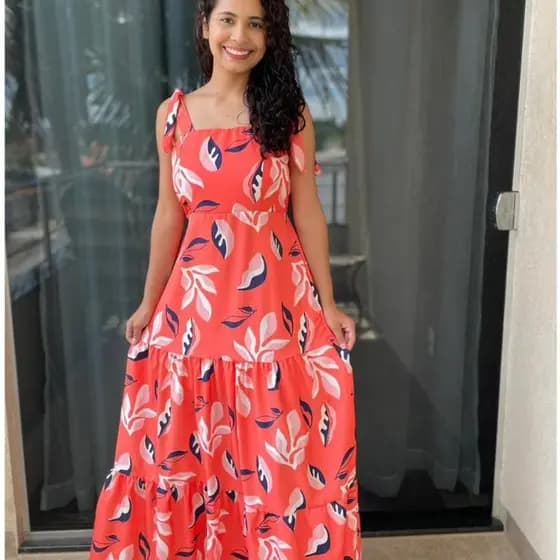 Vestido Longo 3 Marias Alça Ajustável Estampado Crepe