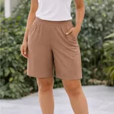 Bermuda Feminina Casual na malha Vicenza Com bolso Soltinho Cintura Alta Envio Imediato