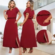 Conjunto Feminino Alfaiataria Leve Blusa + Saia Longa Com forro, Bolso e Elástico