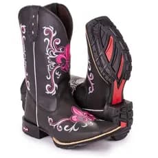 Bota Texana Feminina Country Bico Quadrado Solado De Borracha Bordado Dudalina Pink