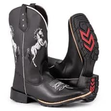 Bota Texana Masculina Country Bico Quadrado Solado De Borracha Bordado 2 Cavalos